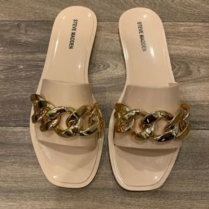 Steve Madden sandals.  Size: 8.  Blush color with gold chain detail.  EUC!